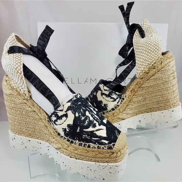 NEW$770 Stella McCartney Gaia Embroider Platform Wedge Espadrille Sandals Sz 39 - Picture 11 of 16